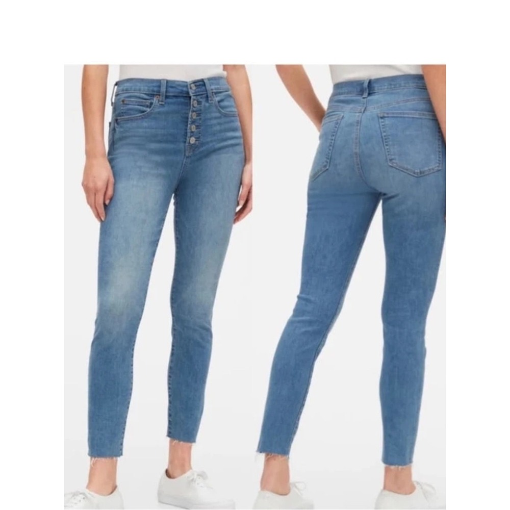 Gap High-Rise Button-Fly Raw Hem Stretch Skinny Jeans 31x28